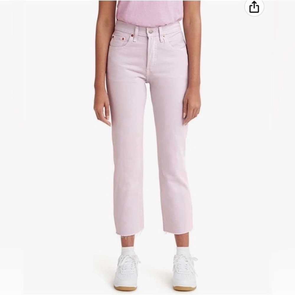 Levi's 501 Original Cropped Jeans Lilac Lavender Raw Hem High Rise Size 25